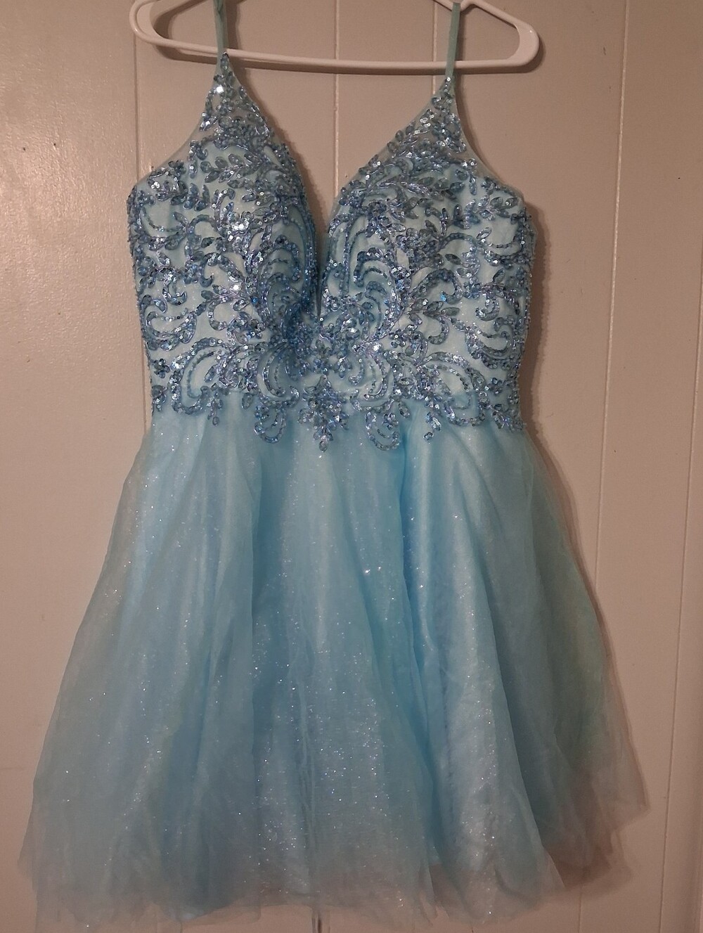 *Light Blue Sequin Corset Short Formal Dress – Size 14**
